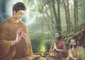 Le Bouddha Gautama avec ses disciples