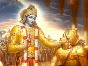 Krishna, l'Avatar Hindou (à gauche) et Arjuna